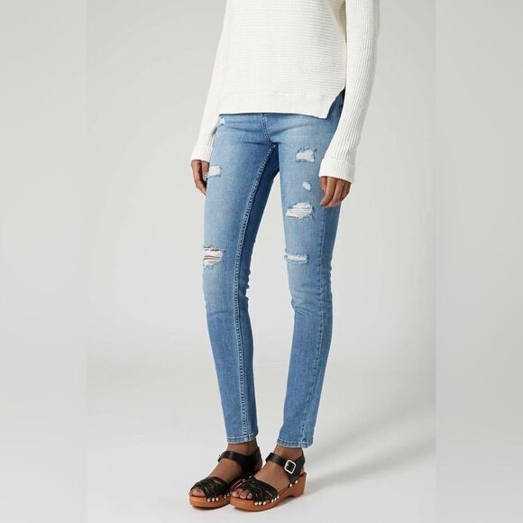 TopShop Tall Moto Bleach Authentic Ripped Skinny Jeans Womens Waist Size 26 - Picture 1 of 15